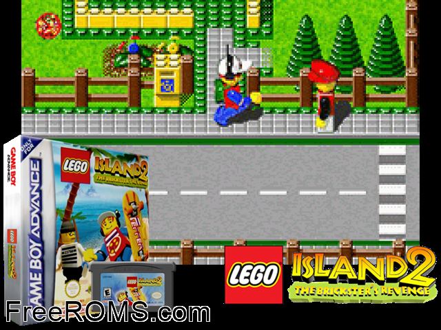 Lego Island 2 - The Brickster's Revenge Gameboy Advance game showing 3D box cover and gameplay screenshot
