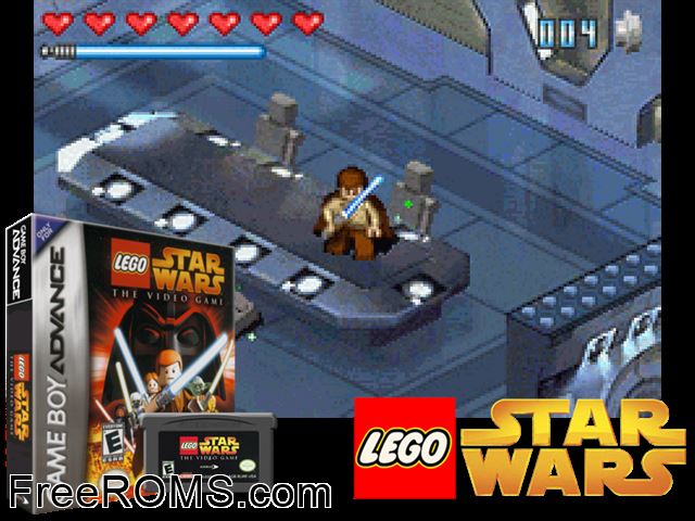Lego Star Wars - The Video Game Gameboy Advance game showing 3D box cover and gameplay screenshot