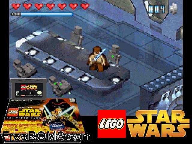 Lego Star Wars - The Video Game (Japan) Gameboy Advance game showing 3D box cover and gameplay screenshot