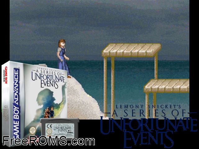 Lemony Snicket's A Series Of Unfortunate Events Gameboy Advance game showing 3D box cover and gameplay screenshot