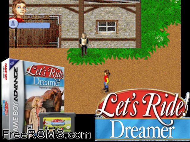 Let's Ride! - Dreamer Gameboy Advance game showing 3D box cover and gameplay screenshot