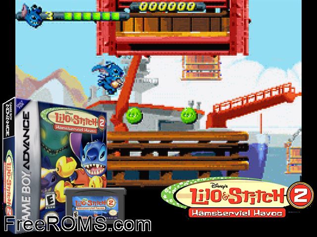 Lilo And Stitch 2 - Haemsterviel Havoc Gameboy Advance game showing 3D box cover and gameplay screenshot