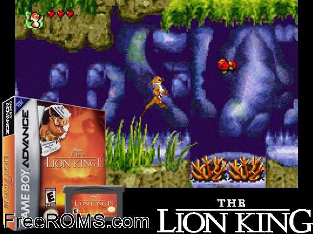Lion King, The Gameboy Advance game showing 3D box cover and gameplay screenshot