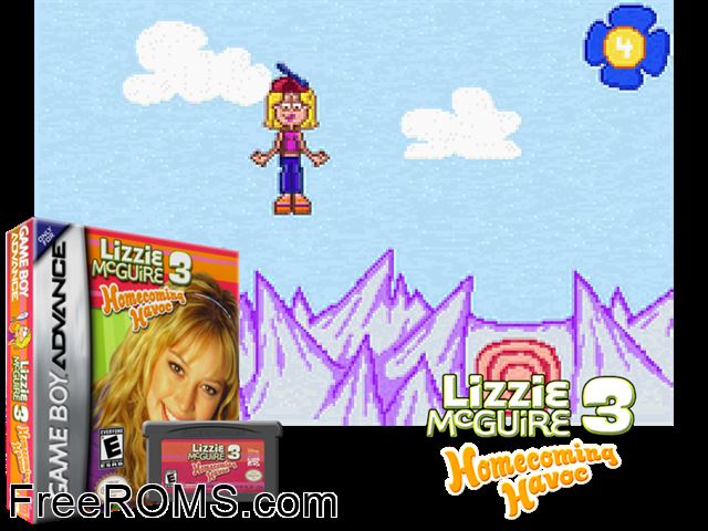 Lizzie Mcguire 3 - Homecoming Havoc Gameboy Advance game showing 3D box cover and gameplay screenshot