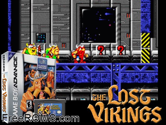 Lost Vikings, The Gameboy Advance game showing 3D box cover and gameplay screenshot