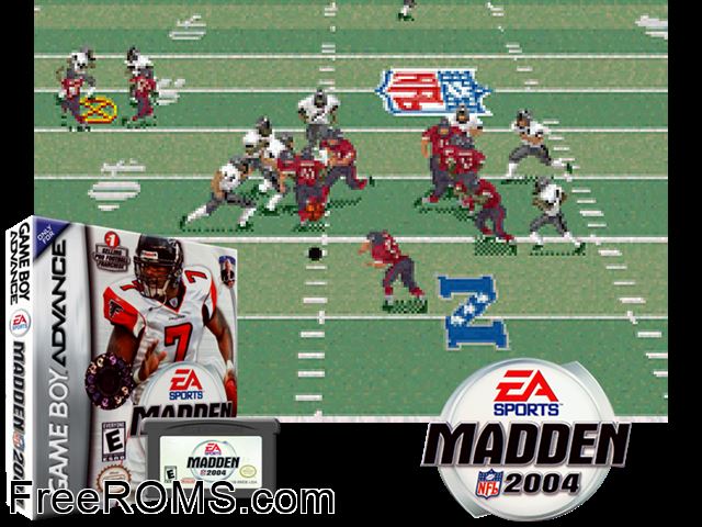 Madden NFL 2004 Gameboy Advance game showing 3D box cover and gameplay screenshot