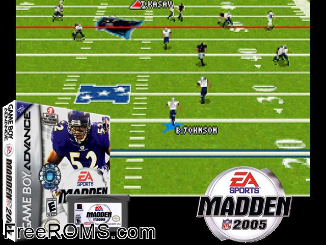 Madden NFL 2005 Gameboy Advance game showing 3D box cover and gameplay screenshot
