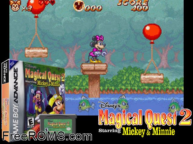 Magical Quest 2 Starring Mickey And Minnie Gameboy Advance game showing 3D box cover and gameplay screenshot