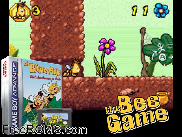 Maja Biene, Die - Klatschmohnwiese In Gefahr (Germany) Gameboy Advance game showing 3D box cover and gameplay screenshot