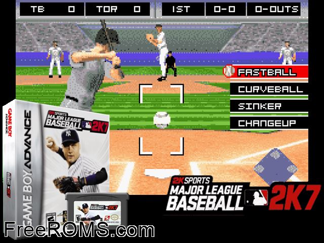 Major League Baseball 2k7 Gameboy Advance game showing 3D box cover and gameplay screenshot