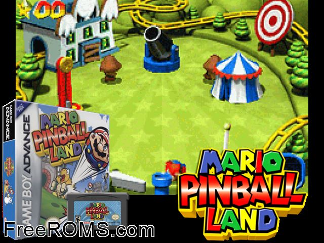 Mario Pinball Land Gameboy Advance game showing 3D box cover and gameplay screenshot