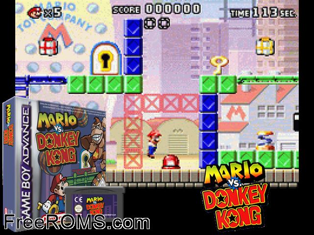Mario Vs. Donkey Kong (Japan) Gameboy Advance game showing 3D box cover and gameplay screenshot