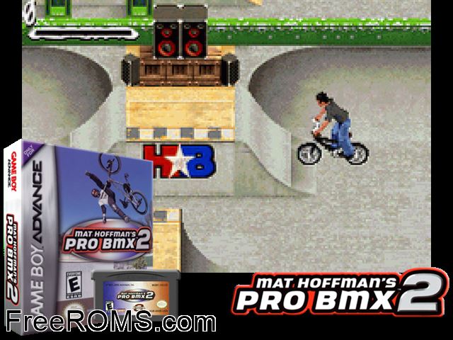 Mat Hoffman's Pro Bmx 2 Gameboy Advance game showing 3D box cover and gameplay screenshot