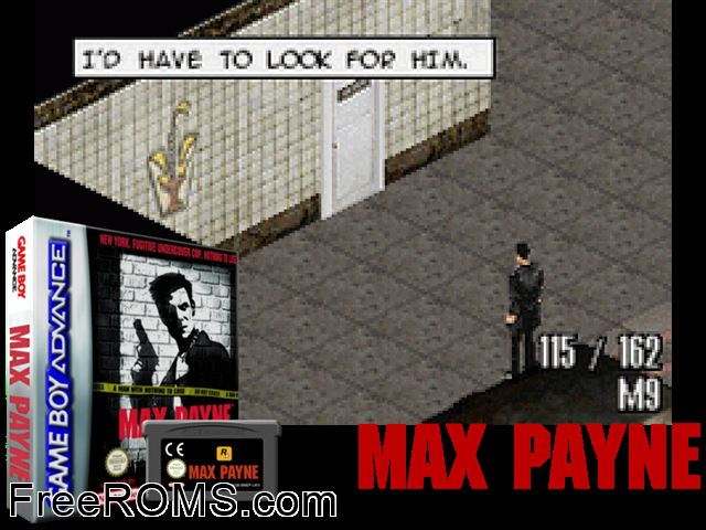 Max Payne Advance Gameboy Advance game showing 3D box cover and gameplay screenshot