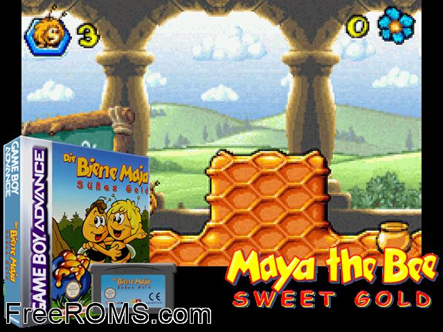 Maya The Bee - Sweet Gold Gameboy Advance game showing 3D box cover and gameplay screenshot