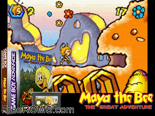 Maya The Bee - The Great Adventure Gameboy Advance game showing 3D box cover and gameplay screenshot