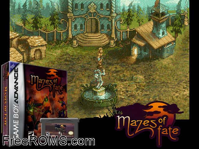 Mazes Of Fate Gameboy Advance game showing 3D box cover and gameplay screenshot