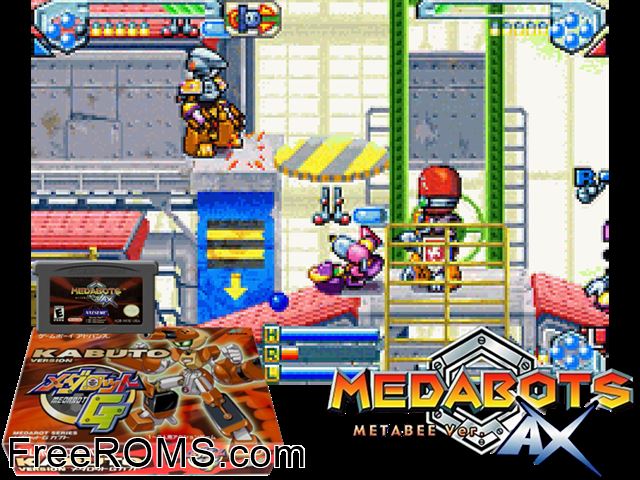 Medarot G - Kabuto Version (Japan) Gameboy Advance game showing 3D box cover and gameplay screenshot