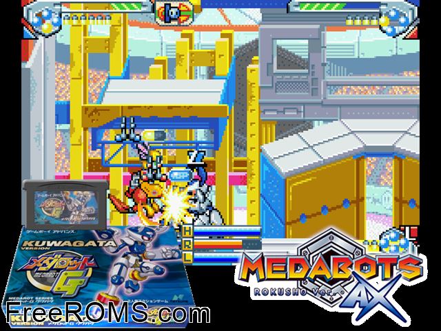 Medarot G - Kuwagata Version (Japan) Gameboy Advance game showing 3D box cover and gameplay screenshot