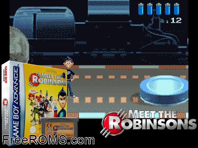 Meet The Robinsons(Rising Sun) Gameboy Advance game showing 3D box cover and gameplay screenshot