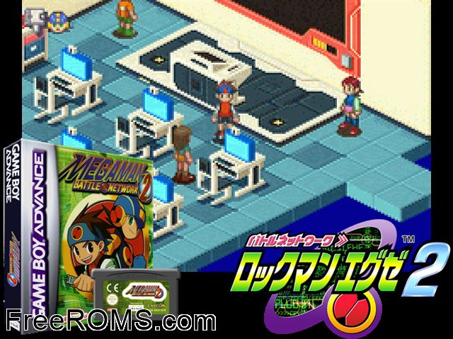 Megaman Battle Network 2 Gameboy Advance game showing 3D box cover and gameplay screenshot