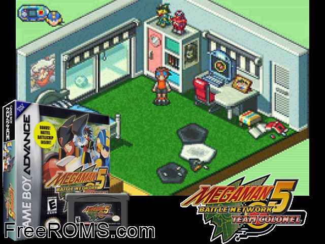Megaman Battle Network 5 Team Colonel Gameboy Advance game showing 3D box cover and gameplay screenshot