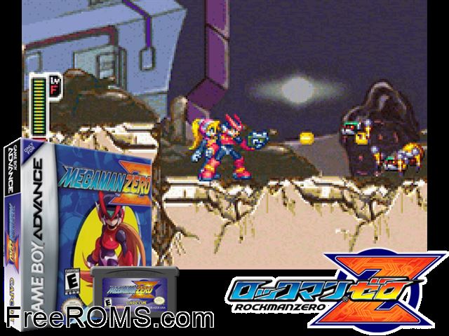 Megaman Zero Gameboy Advance game showing 3D box cover and gameplay screenshot