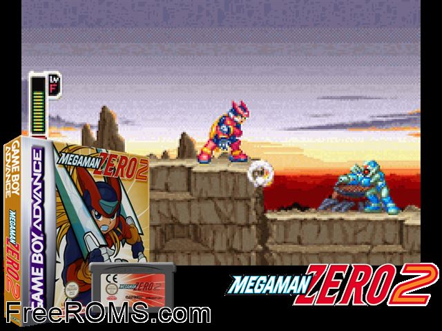 Megaman Zero 2 Gameboy Advance game showing 3D box cover and gameplay screenshot