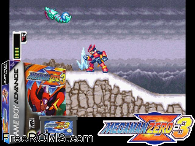 Megaman Zero 3 Gameboy Advance game showing 3D box cover and gameplay screenshot