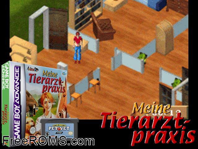 Meine Tierarztpraxis Gameboy Advance game showing 3D box cover and gameplay screenshot