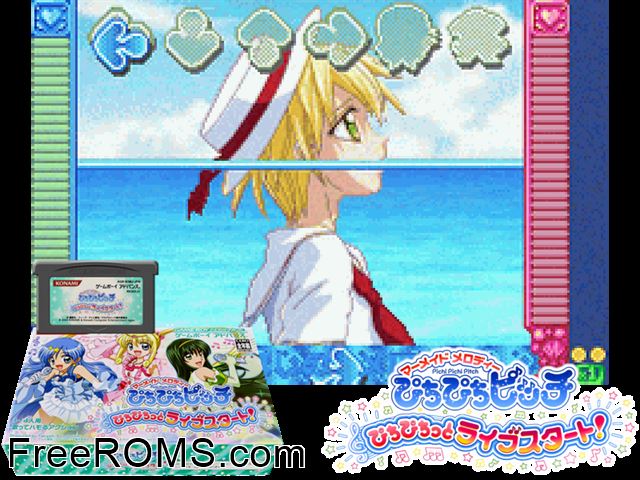 Mermaid Melody - Pichi Pichi Pitch - Pichi Pichitto Live Start! (Japan) Gameboy Advance game showing 3D box cover and gameplay screenshot