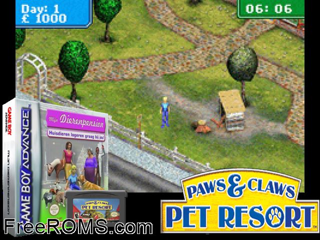 Mijn Dierenpension Gameboy Advance game showing 3D box cover and gameplay screenshot