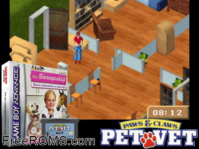 Mijn Dierenpraktijk Gameboy Advance game showing 3D box cover and gameplay screenshot