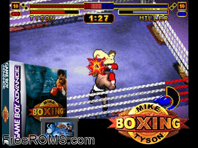 Mike Tyson Boxing Gameboy Advance game showing 3D box cover and gameplay screenshot