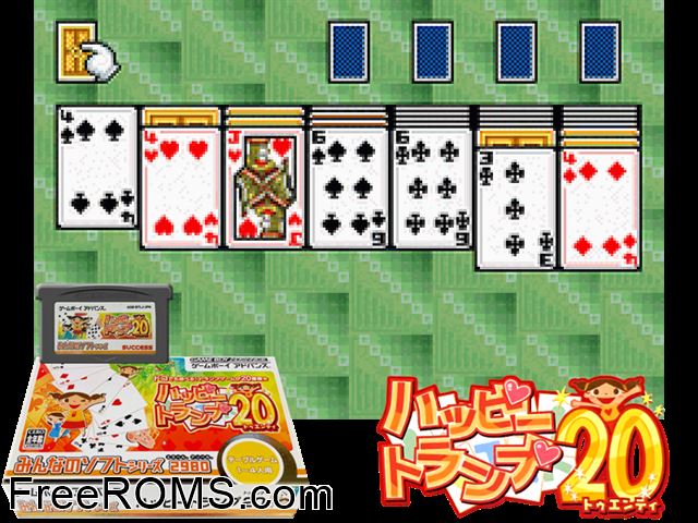 Minna No Soft Series - Happy Trump 20 (Japan) Gameboy Advance game showing 3D box cover and gameplay screenshot