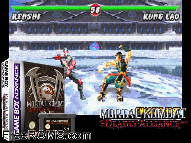 Mortal Kombat - Deadly Alliance Gameboy Advance game showing 3D box cover and gameplay screenshot