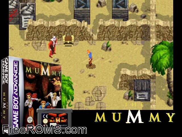 Mummy, The Gameboy Advance game showing 3D box cover and gameplay screenshot