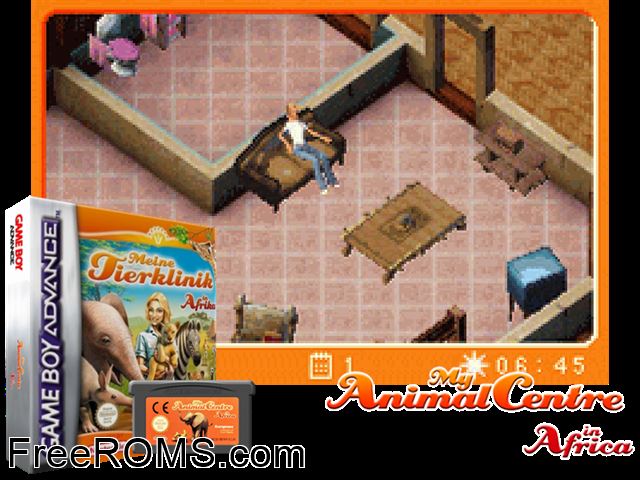 My Animal Centre In Africa Gameboy Advance game showing 3D box cover and gameplay screenshot