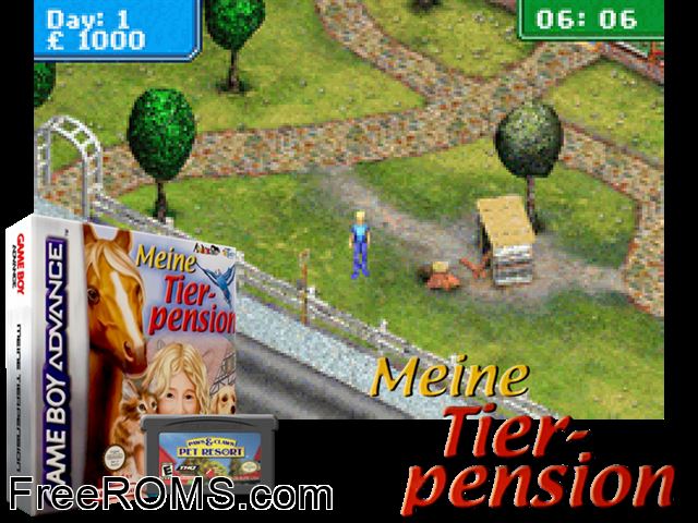 My Pet Hotel Gameboy Advance game showing 3D box cover and gameplay screenshot