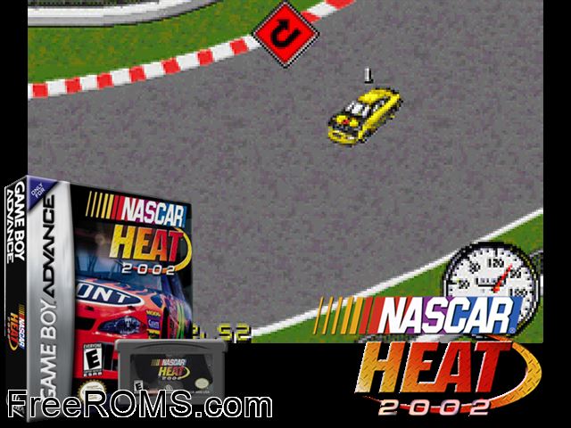 Nascar Heat 2002 Gameboy Advance game showing 3D box cover and gameplay screenshot