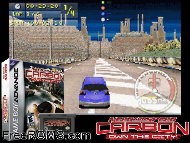 Need For Speed Carbon - Own The City Gameboy Advance game showing 3D box cover and gameplay screenshot