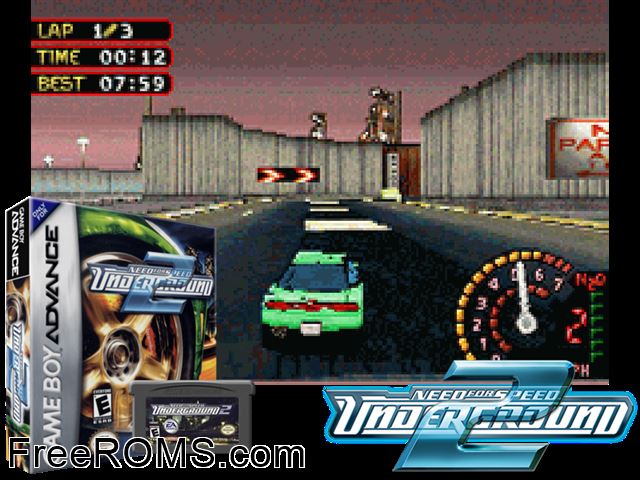 Need For Speed Underground 2 Gameboy Advance game showing 3D box cover and gameplay screenshot