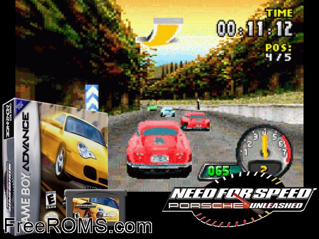 Need For Speed - Porsche Unleashed Gameboy Advance game showing 3D box cover and gameplay screenshot