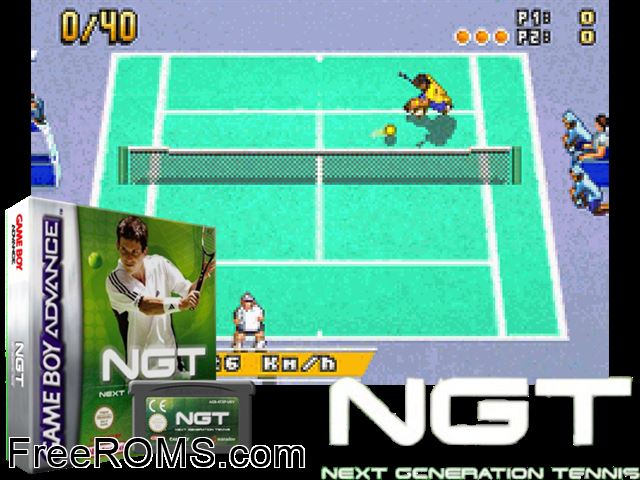 Next Generation Tennis Gameboy Advance game showing 3D box cover and gameplay screenshot
