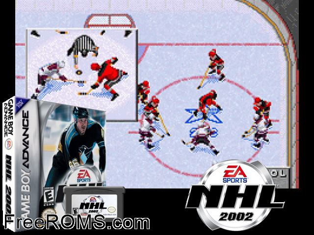 Nhl 2002 Gameboy Advance game showing 3D box cover and gameplay screenshot