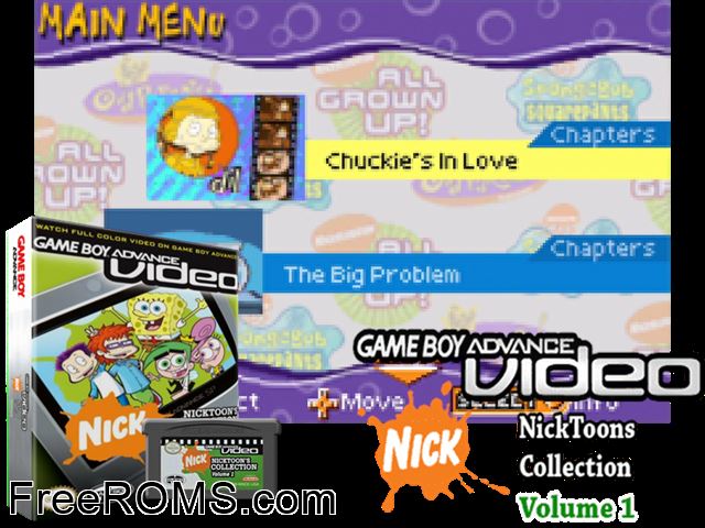 Nicktoon's Collection - Volume 1 (Video) Gameboy Advance game showing 3D box cover and gameplay screenshot
