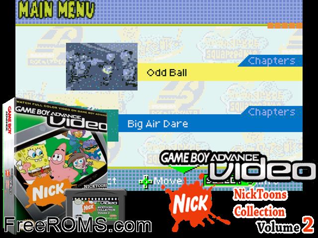 Nicktoon's Collection - Volume 2 (Video) Gameboy Advance game showing 3D box cover and gameplay screenshot