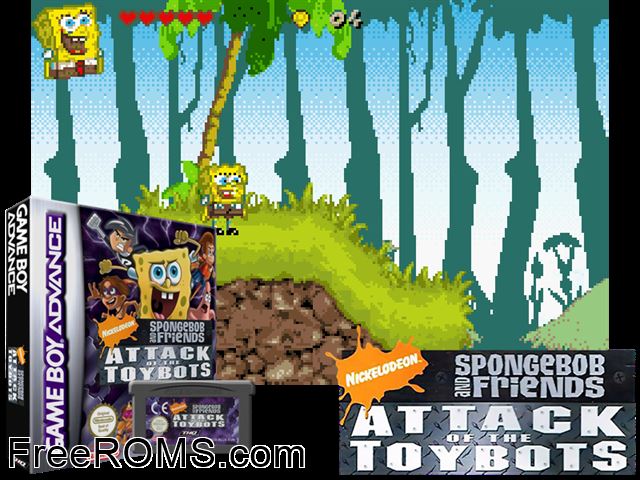 Nicktoons - Attack Of The Toybots  Gameboy Advance game showing 3D box cover and gameplay screenshot