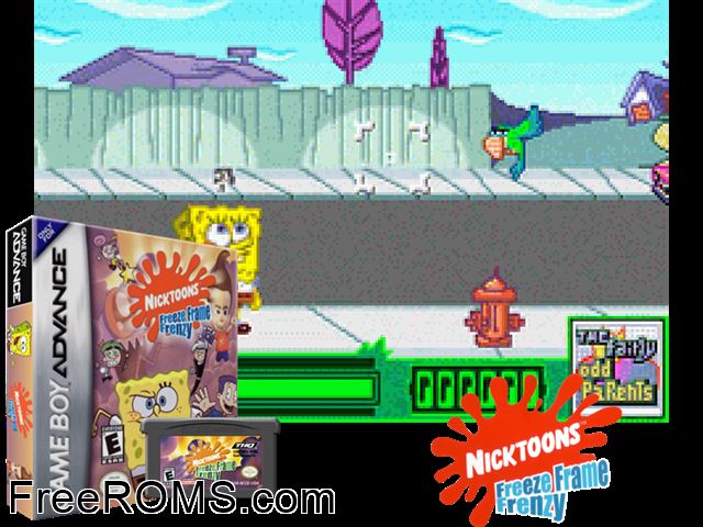 Nicktoons - Freeze Frame Frenzy Gameboy Advance game showing 3D box cover and gameplay screenshot