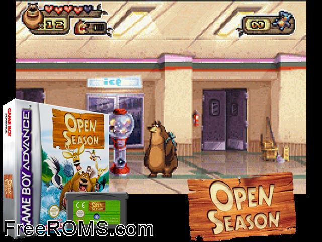 Open Season Gameboy Advance game showing 3D box cover and gameplay screenshot